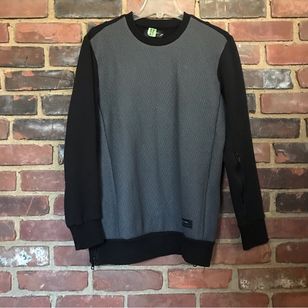Religion We Live In Black mixed media zip side pullover -small -42 bust